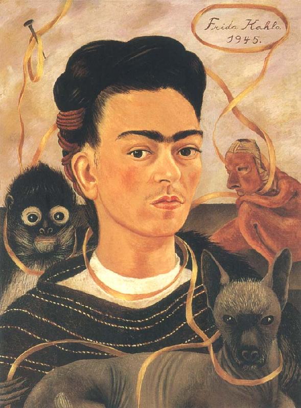 The self-portrait of artist and monkey, Frida Kahlo